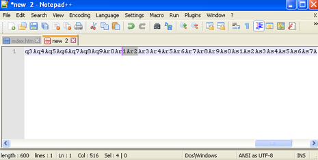 Notepad++ con el patrón cíclico completo y la subcadena 1Ar2 resaltada