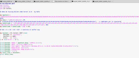 Código Perl del exploit con el EIP actualizado y el shellcode antes del control esp