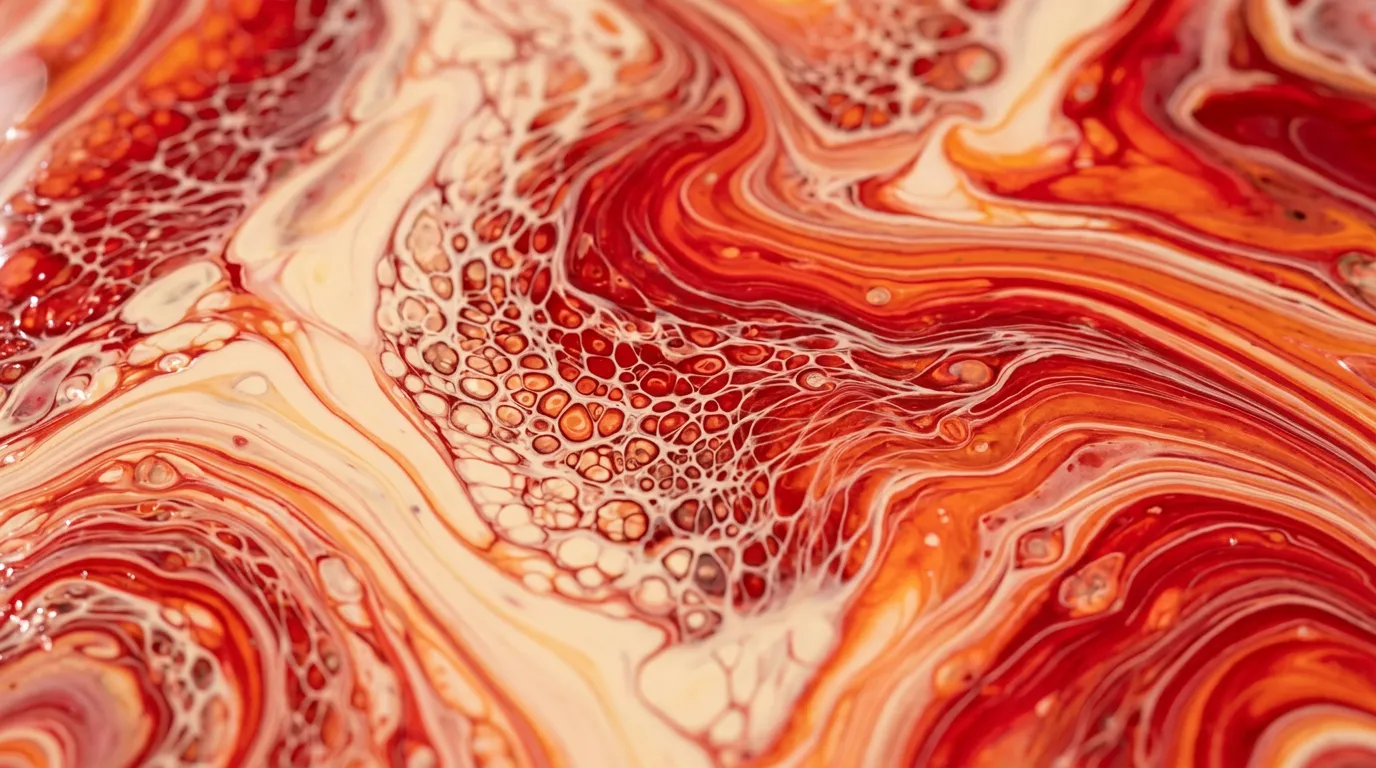 Ilustración abstracta de pintura fluida en tonos rojo, naranja y crema para la noticia: Wazuh destapa trece fallos y una PoC ya encadena dos para dar root