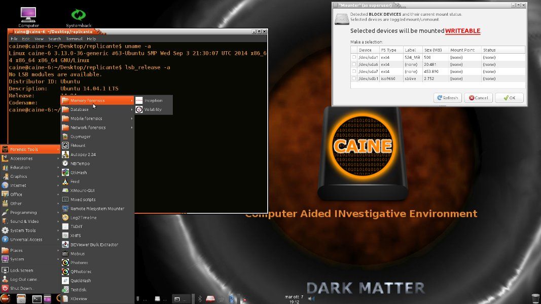 La distribución especializada en seguridad Parrot security OS Caine-Linux-An-lisis-Forense