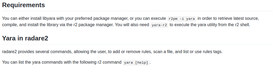 Requisitos Yara Radare2