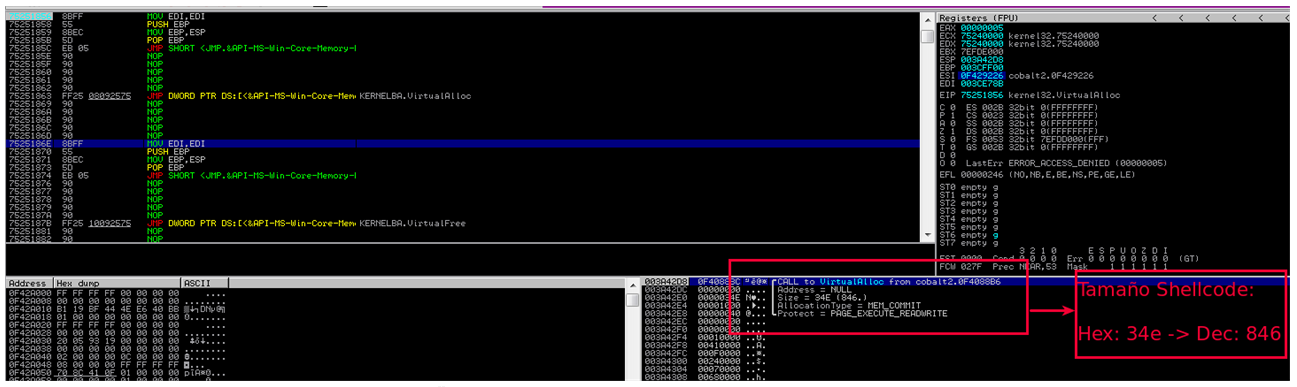 Tamaño de la shellcode  -DLL de CobaltStrike