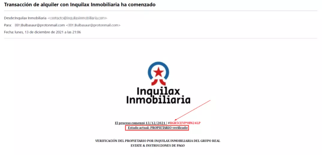 Mail estafa de inmobiliaria de alquiler