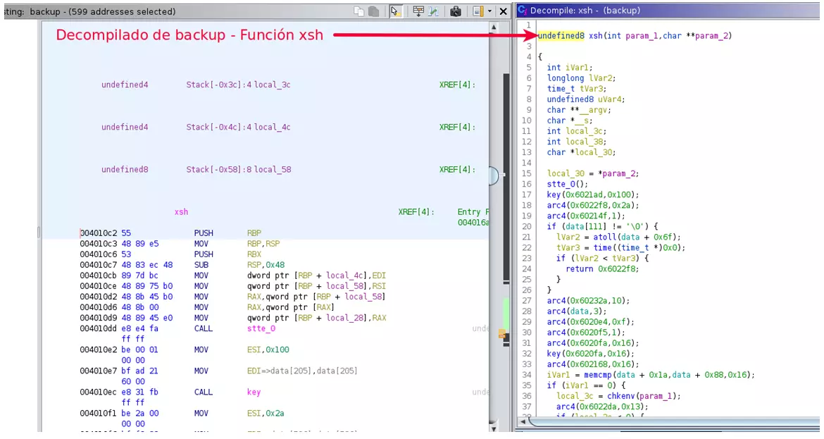 Decompilar archivo backup con Ghidra