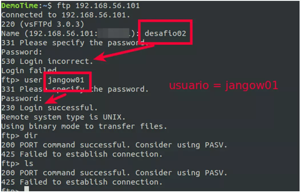 Usuarios de FTP vulnerable con las credenciales encontradas