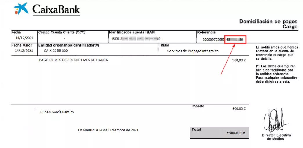 Recibo falso de Caixabank remitido