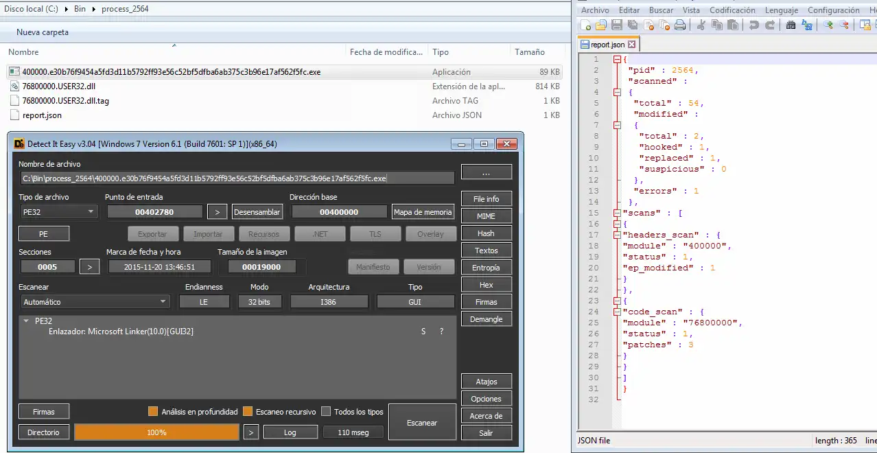 JSON con identificadores de compromiso