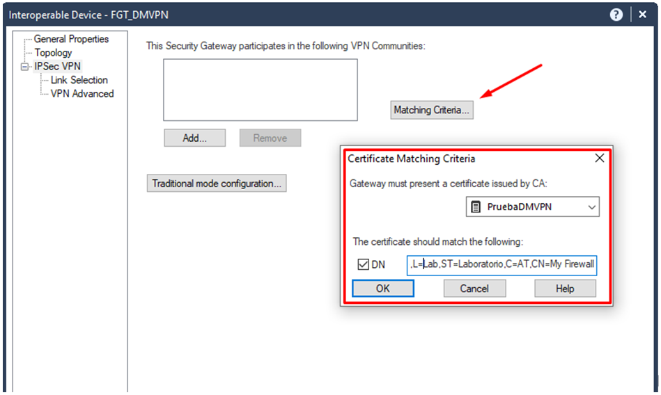 Certificat Matching Criteria Checkpoint VPN