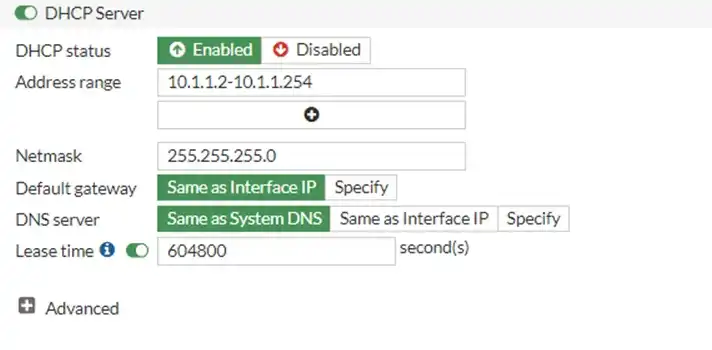 Configurar servidor DHCP en Forigate