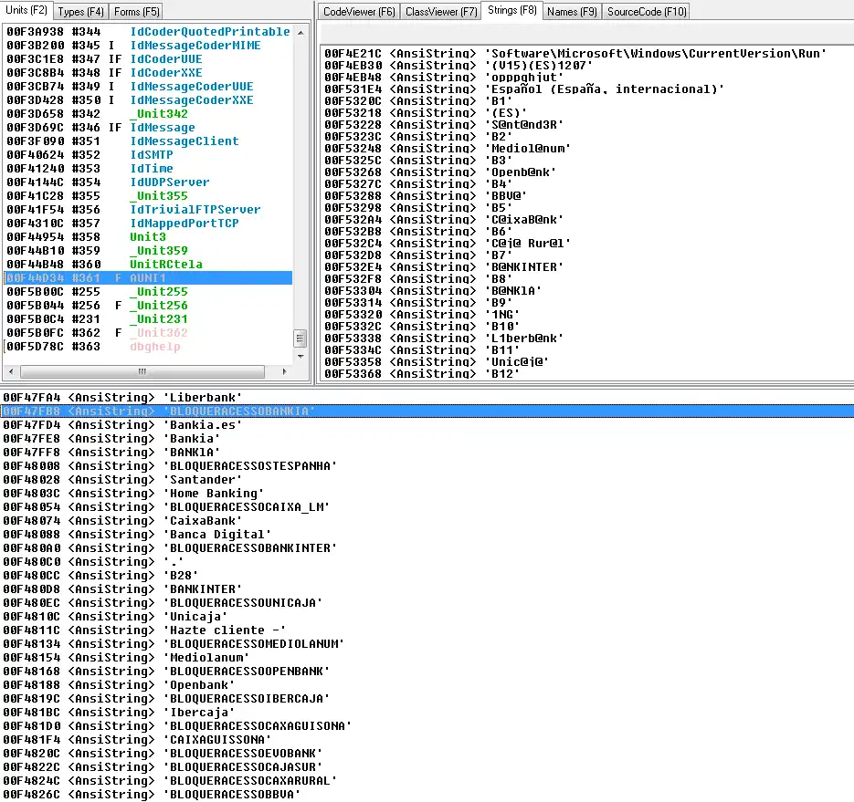 Strings de busqueda en troyano bancario