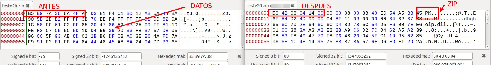 Transformación dll maliciosa a zip legible