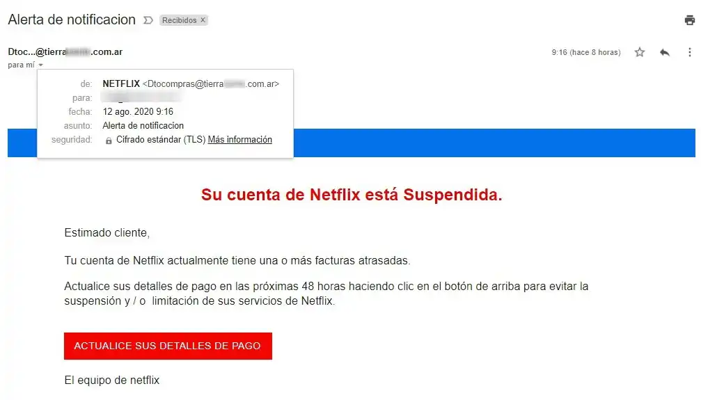 Falso correo suplanta identidad de Netflix