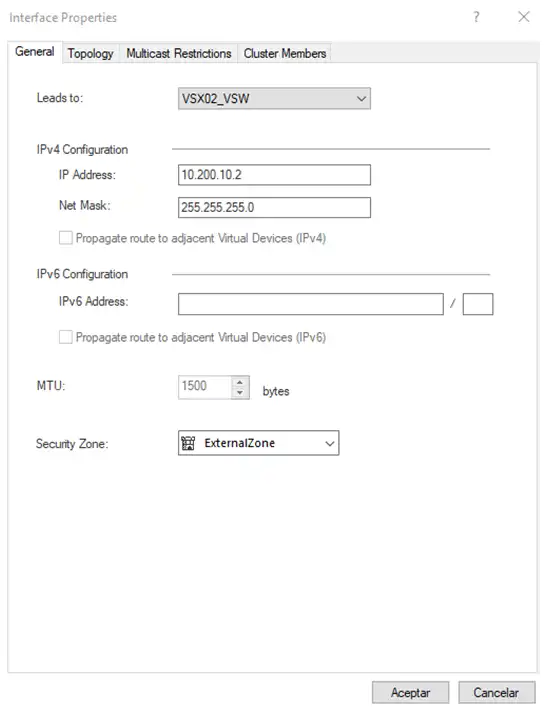 Interface Properties Checkpoint Virtual System Zona Externa