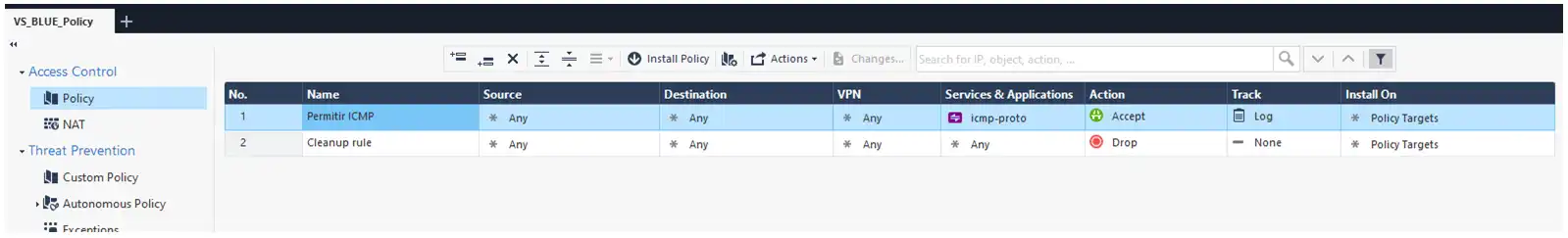 Politica para permitir ICMP en Firewall Checkpoint