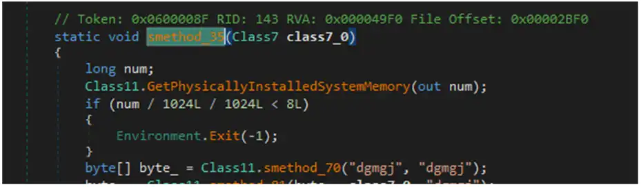 Comprobación tamaño memoria malware