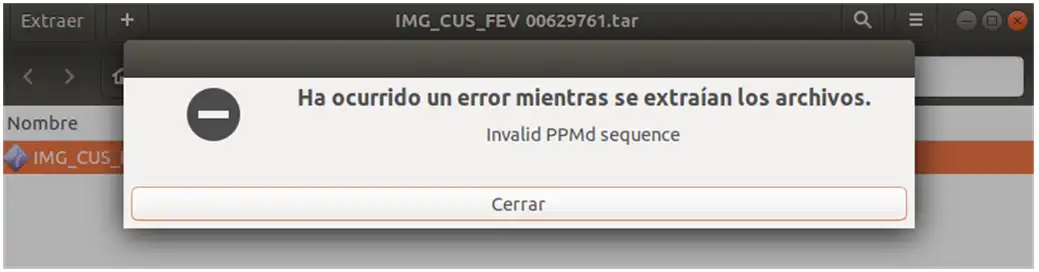 Error al abrir tar