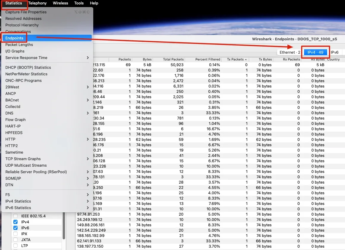 Estadistica paquetes DDoS