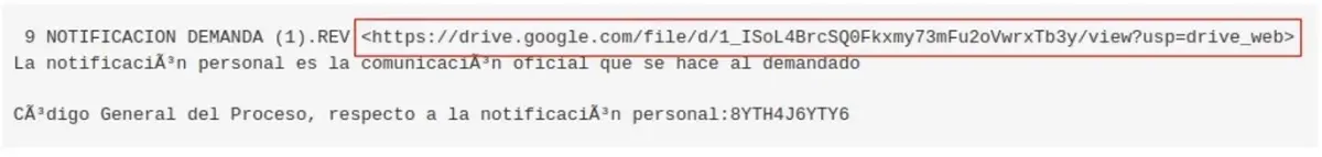 Enlace de descarga del malware en el mail