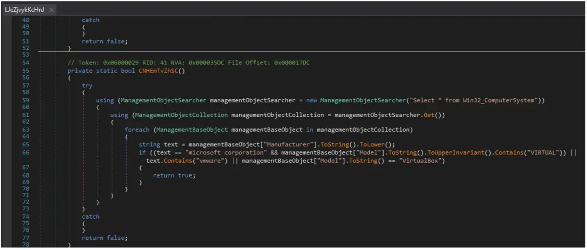 El malware busca si es ejecutado en una maquina virtual