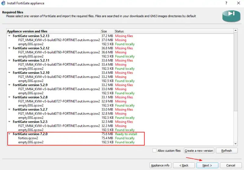 Fortigate 7.2.0 GNS3