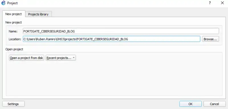 Nuevo proyecto de Fortigate en GNS3