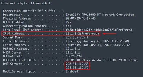 IP asignada por Fortigate en DHCP