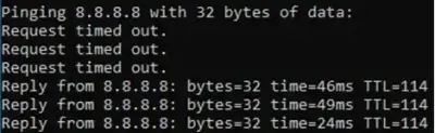 Ping a Google desde el equipo conectado a Fortigate