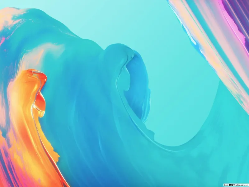 Fondo abstracto de una ola turquesa con destellos naranjas y morados