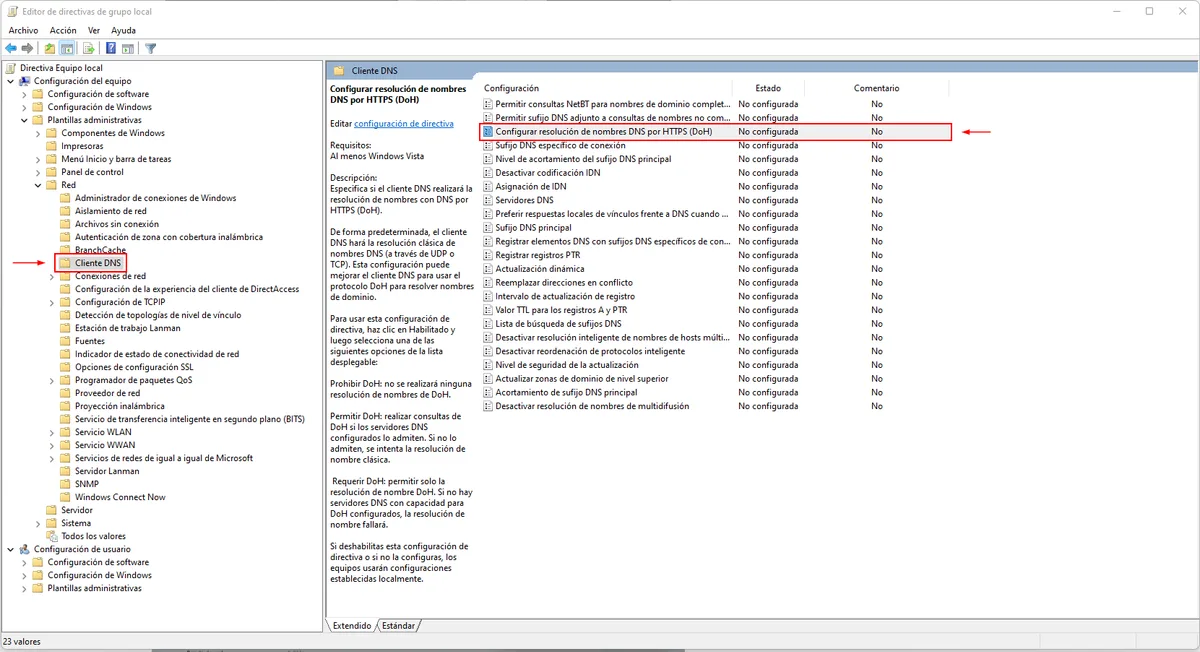 Activar GPO DoH en Windows 11