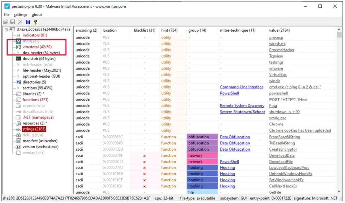 PEstudio PRO Malware VirusTotal