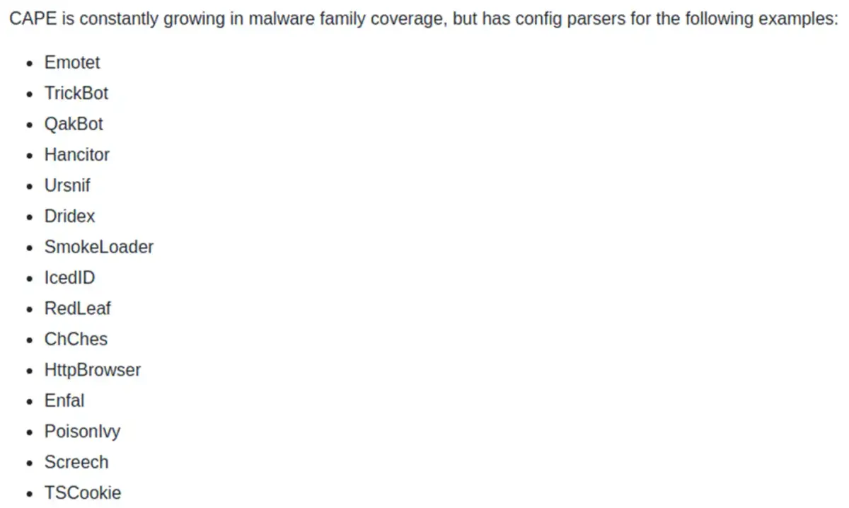 CAPE Familias de malware