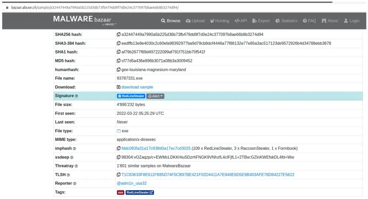 Descarga de Malware bazaar