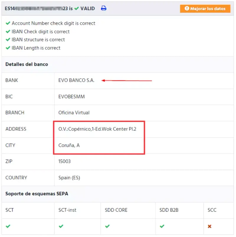 Comprobar cuenta IBAN de una entidad