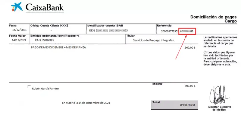 Recibo falso de Caixabank remitido