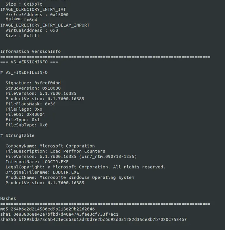 Version Info Script Analisis de Malware