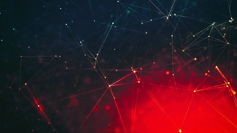 Ilustración de una red de nodos y líneas en rojo y negro