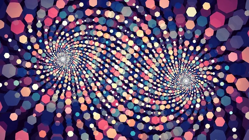 Ilustración abstracta de hexágonos multicolores formando un patrón en espiral