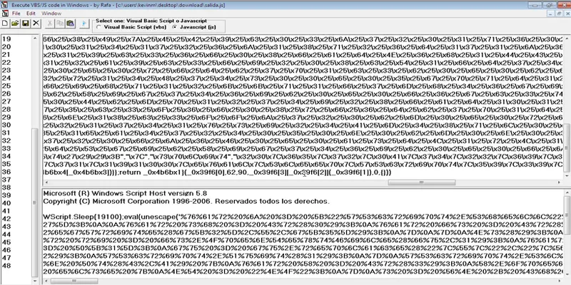 Continuación del array hexadecimal con WScript.Sleep y una cadena parcialmente decodificada con eval