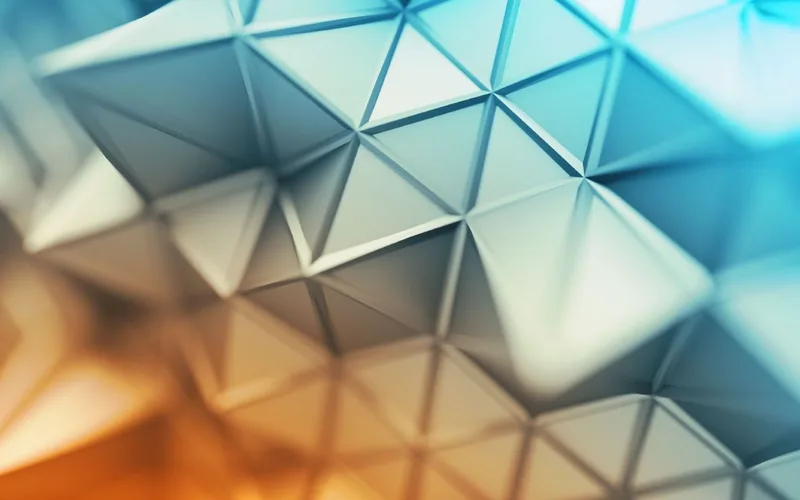 Fondo abstracto geométrico de triángulos en tonos azules y naranjas