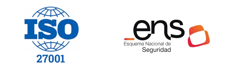 Logotipos de la certificación ISO 27001 y del Esquema Nacional de Seguridad