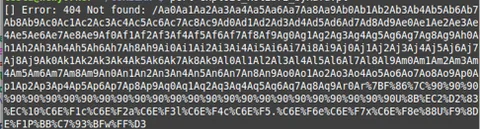 Terminal con la respuesta 404 y el shellcode NOP en hexadecimal devuelto por Kolibri