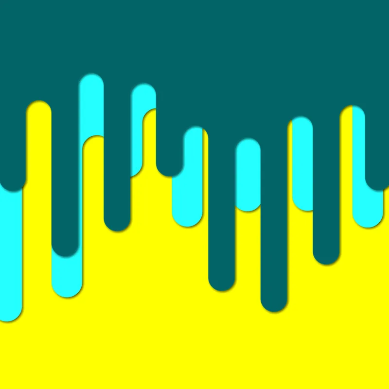 Ilustración de formas goteando en turquesa, amarillo y azul estilo material design