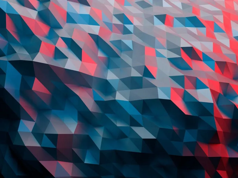 Fondo abstracto geométrico en facetas triangulares azules y rosas superpuestas