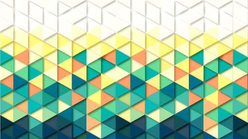 Mosaico triangular abstracto en tonos amarillo, turquesa, naranja y azul degradado