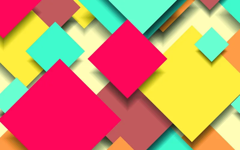Composición de rombos de colores rosa, amarillo, turquesa y naranja superpuestos