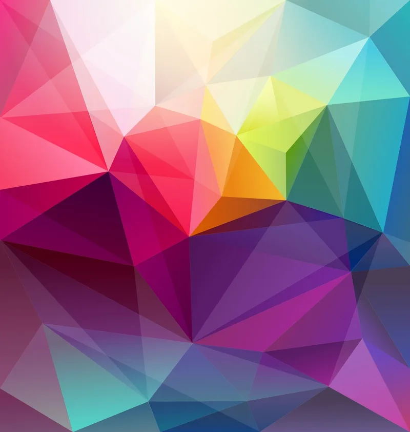 Fondo poligonal multicolor con triángulos en rosa, amarillo, verde y morado