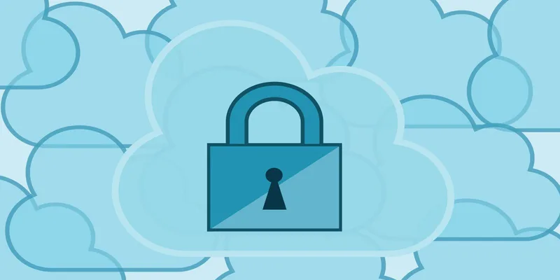 Icono de candado azul dentro de una nube que representa la seguridad cloud
