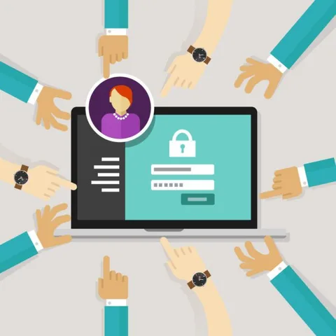 Varias manos señalando una pantalla de inicio de sesión con avatar de usuario